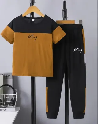 Kids King Print Micro Tracksuit 2 Pcs Black Yellow