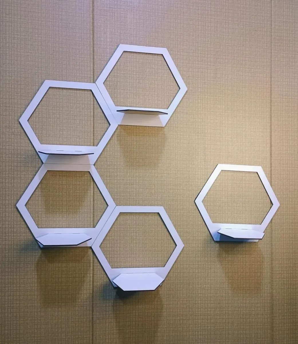 White Hexagon Wall Shelves Set Modern Floating Decor