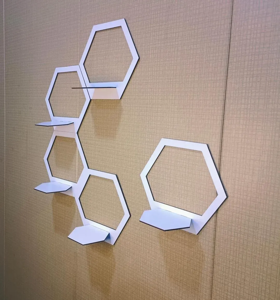 White Hexagon Wall Shelves Set Modern Floating Decor