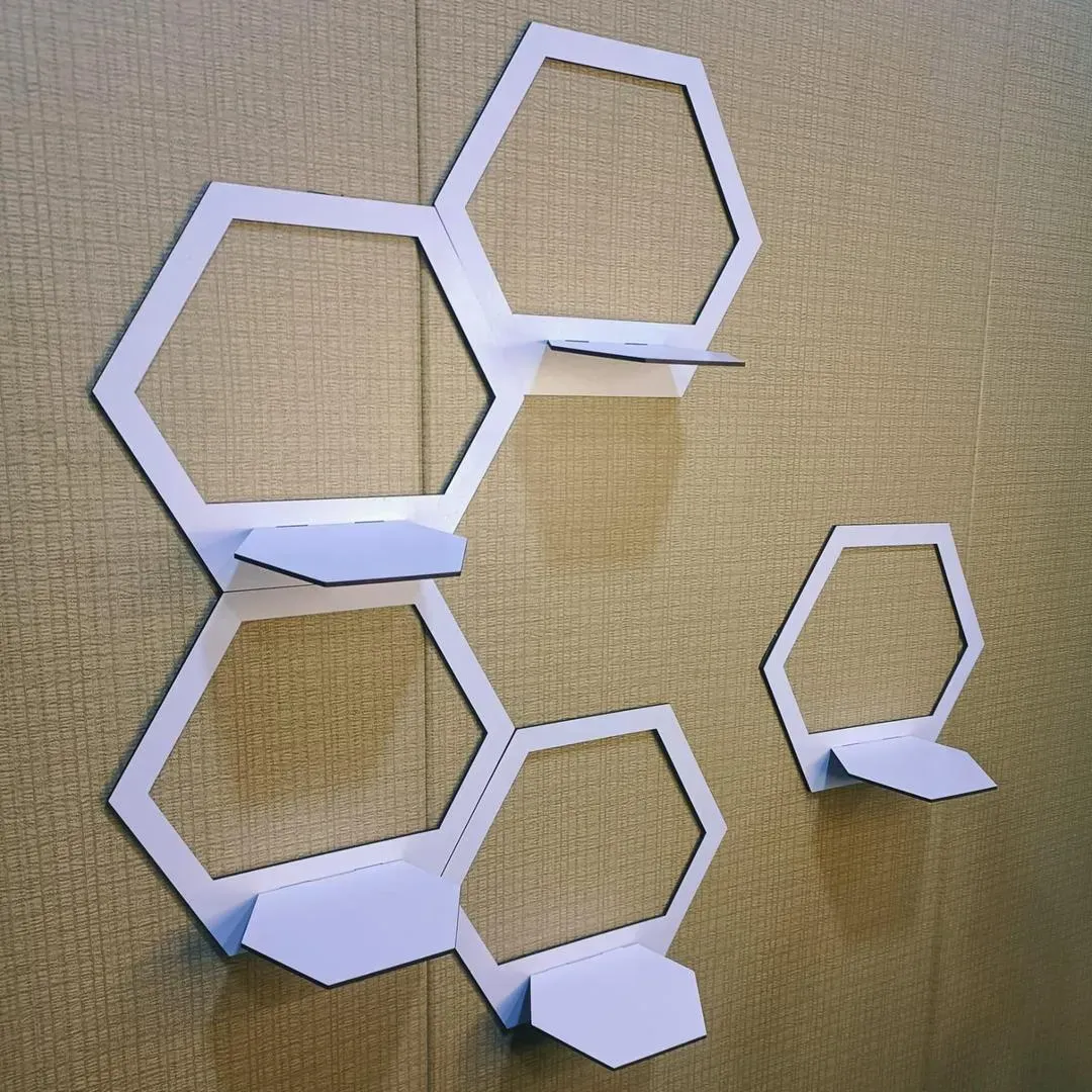 White Hexagon Wall Shelves Set Modern Floating Decor