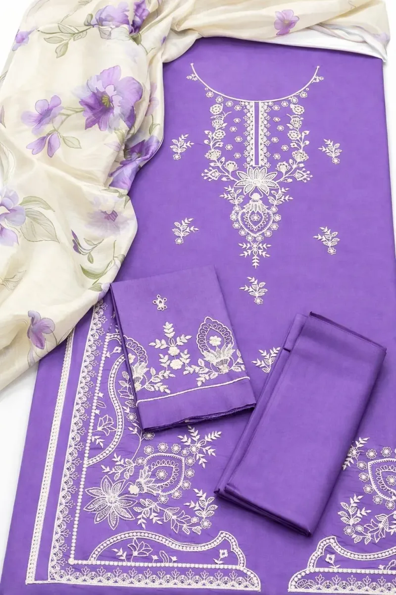 3 Pcs Women's Unstitched Embroidered Suit