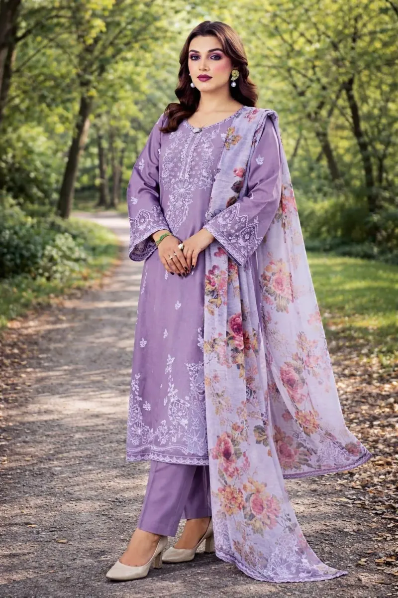 3 Pcs Women's Unstitched Embroidered Suit