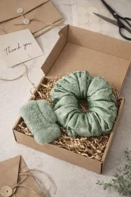Green Silk Hair Scrunchie & Catcher Set