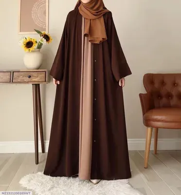 Brown China Georgette Abaya with Stoller for Women